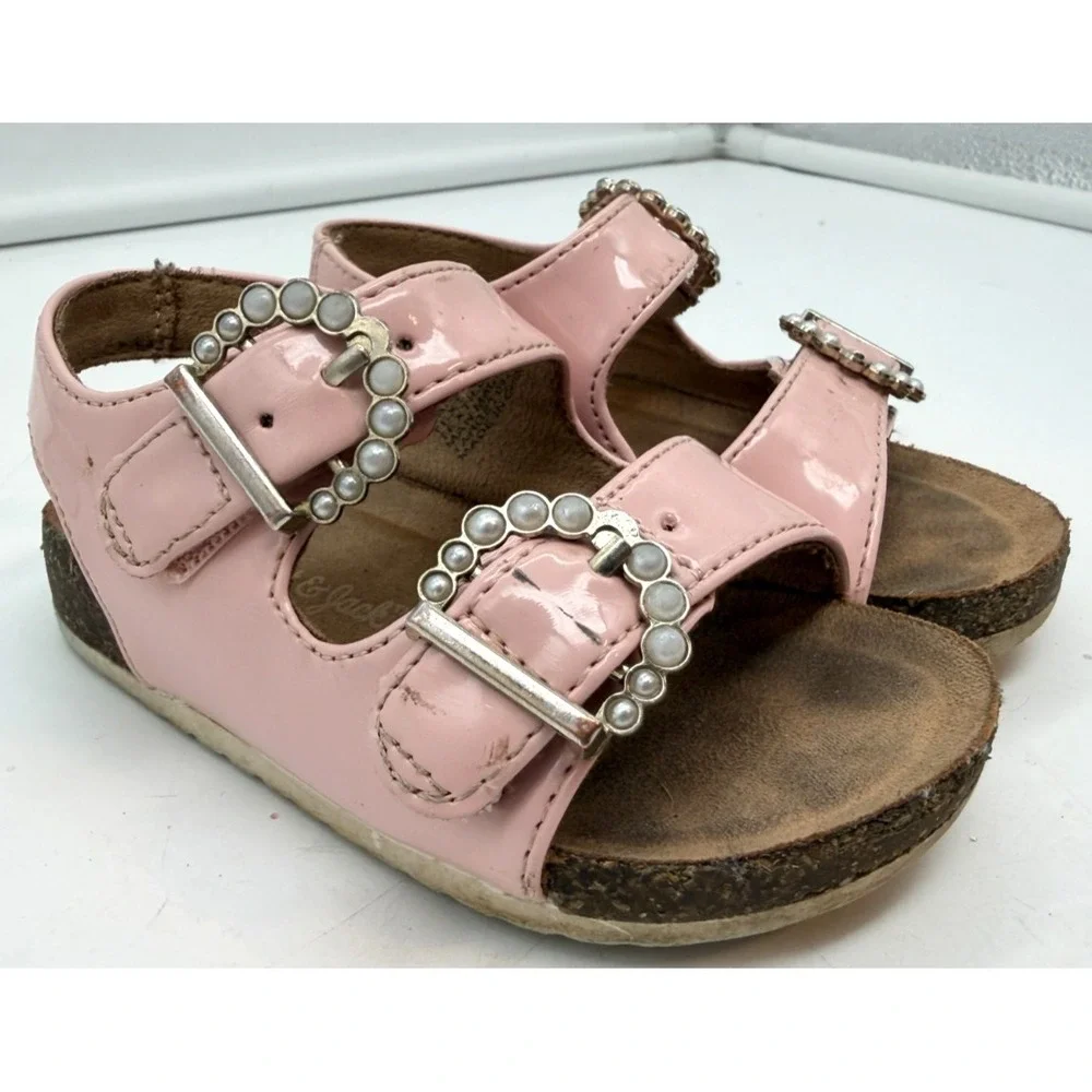 Cat & Jack Reagan Pink Patent Pearl Buckle Girls Sandals Toddler | Kid's Size 5